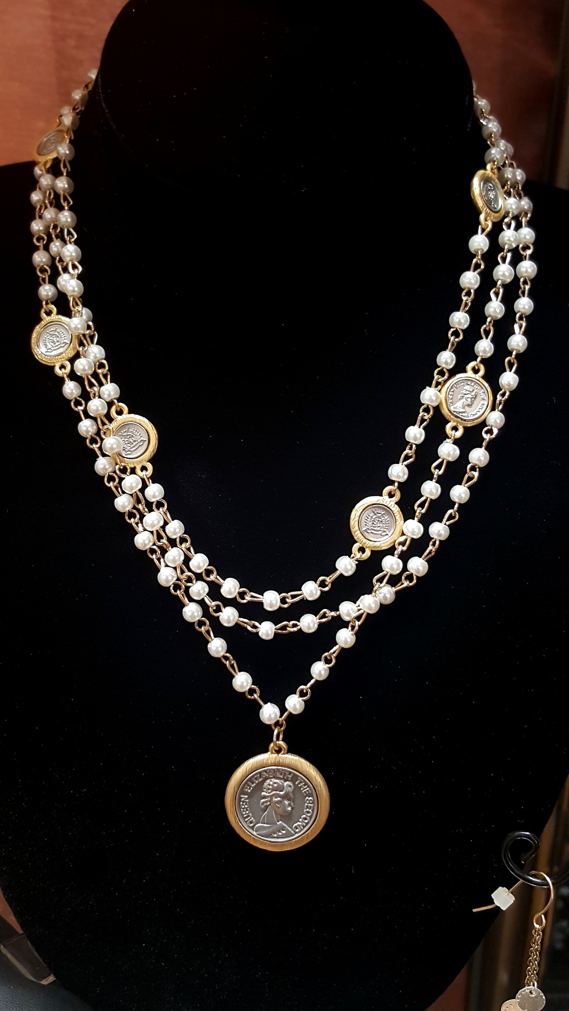 Multi-Strand Pearls Necklace with Coin Pendant | LeilaBox